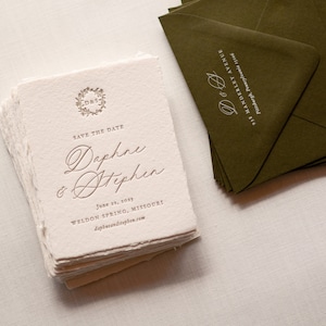 Letterpress Save The Date SAMPLE: Boho Embossed Wedding Card