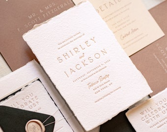 Letterpress Wedding Invitation, Elegant Handmade Paper Invitations, Formal Blush Invite, The Fitzgerald Suite, Semi-custom SAMPLE