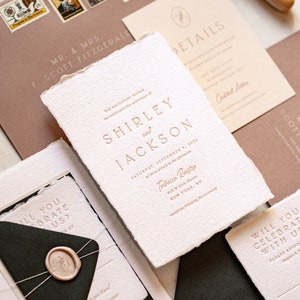 Letterpress Wedding Invitation, Elegant Handmade Paper Invitations, Formal Blush Invite, The Fitzgerald Suite, Semi-custom SAMPLE