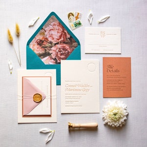 Wedding Invitation Letterpress, Elegant Paper Invitations, Formal Foil Invite, The Elena Suite, Semi-custom SAMPLE