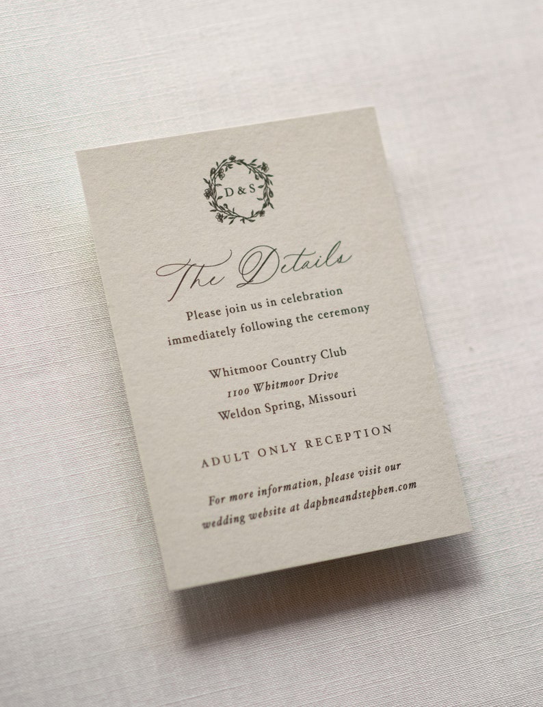 Letterpress Wedding Invitation, Elegant Handmade Paper Invitations, Formal Wildflowers Invite, The Jacqueline Suite, Semi-custom SAMPLE image 9