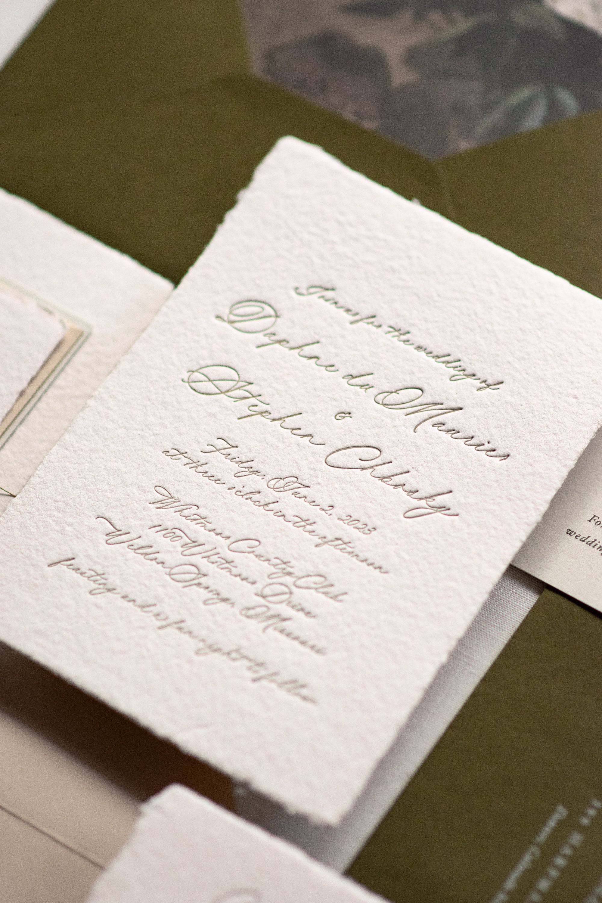 Letterpress Wedding Invitation, Elegant Handmade Paper Invitations