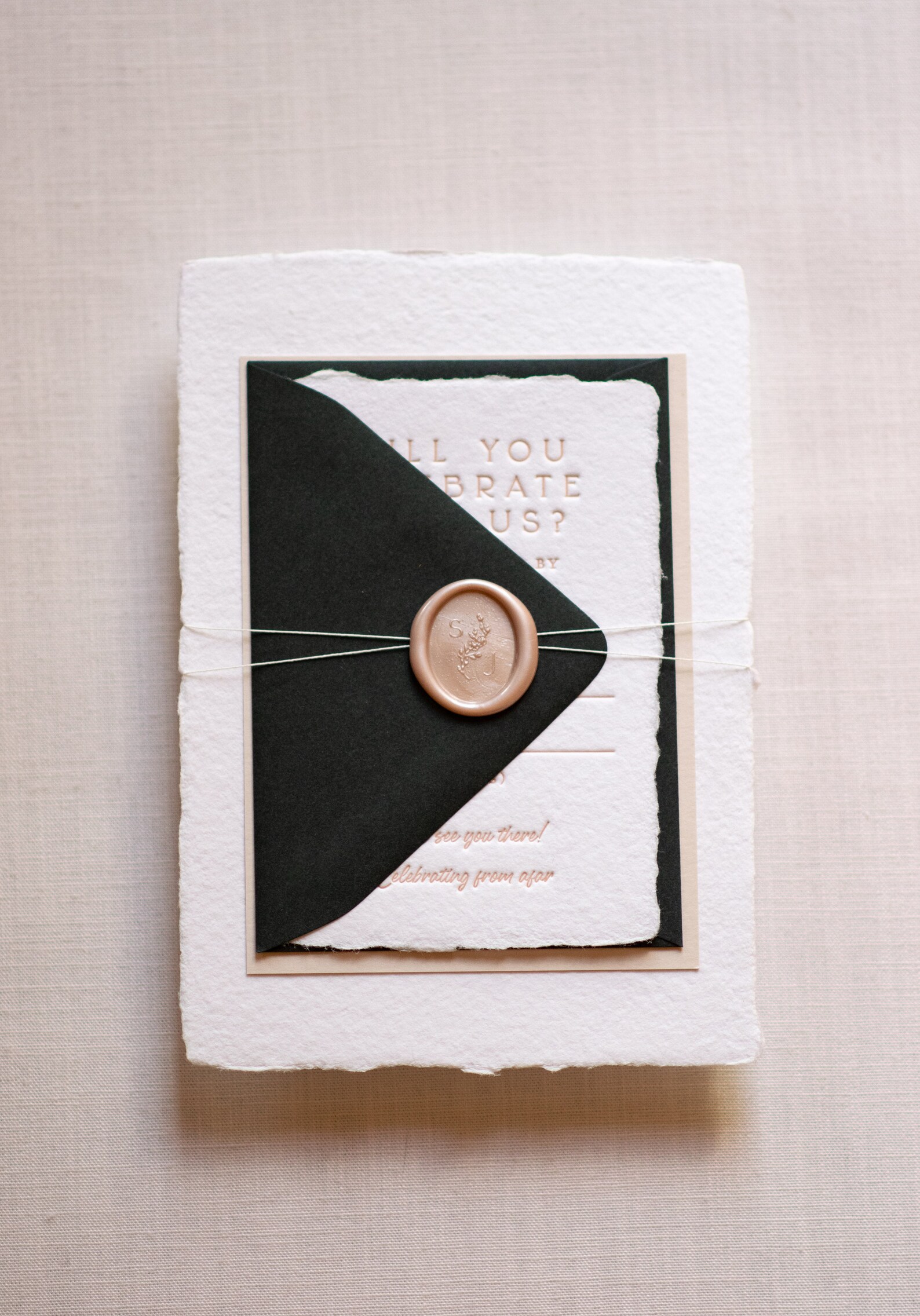 Letterpress Wedding Invitation, Elegant Handmade Paper Invitations