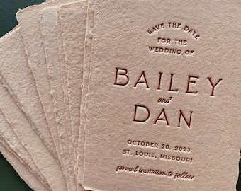 Letterpress Save The Dates and Envelopes, Semi-custom Wedding Cards Template, Simple Emboss Save-the-date