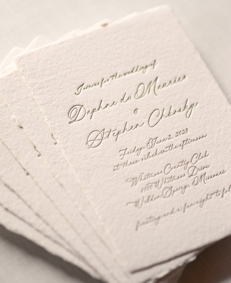 Letterpress Wedding Invitation, Elegant Handmade Paper Invitations, Formal Wildflowers Invite, The Jacqueline Suite, Semi-custom SAMPLE image 2