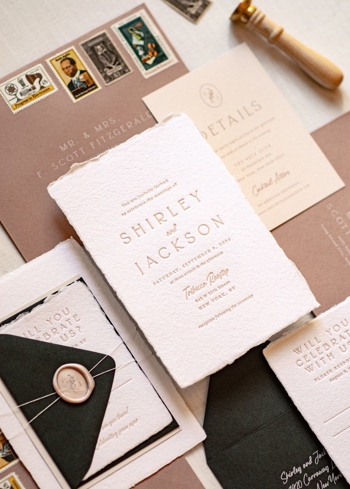 Letterpress Wedding Invitation, Elegant Handmade Paper Invitations