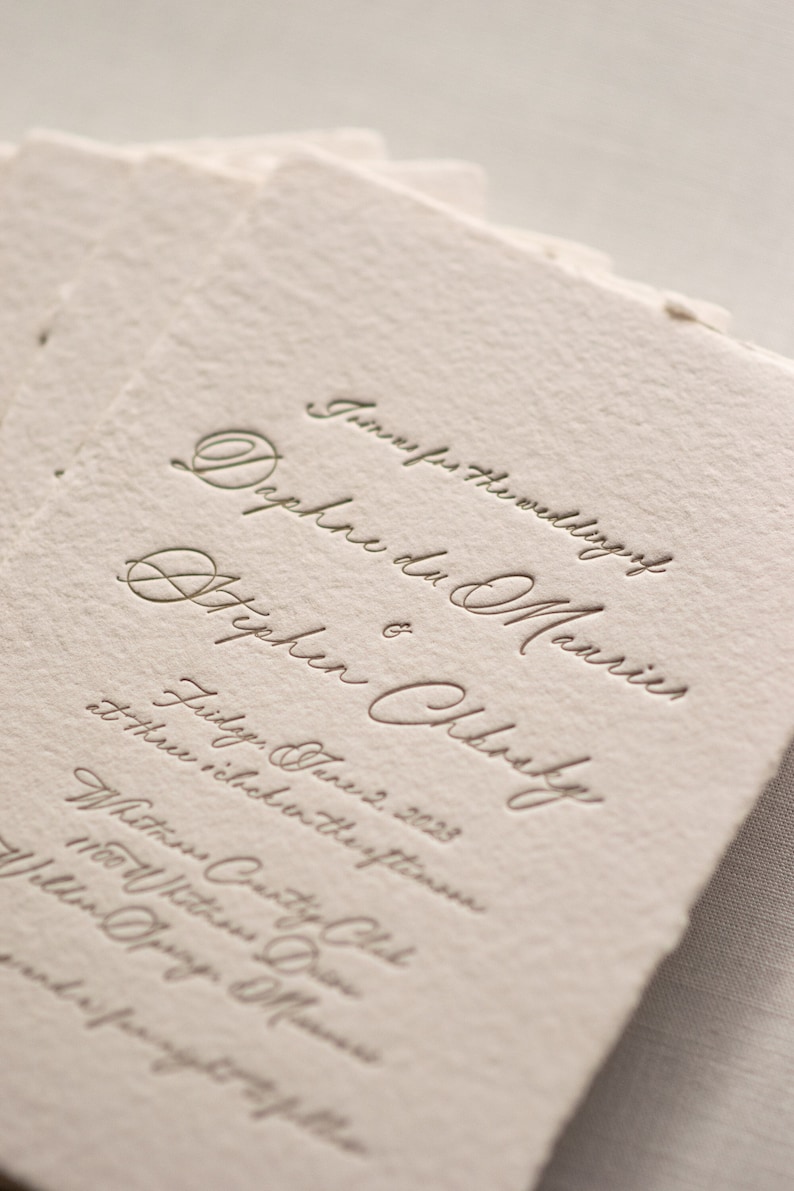Letterpress Wedding Invitation, Elegant Handmade Paper Invitations, Formal Wildflowers Invite, The Jacqueline Suite, Semi-custom SAMPLE image 4