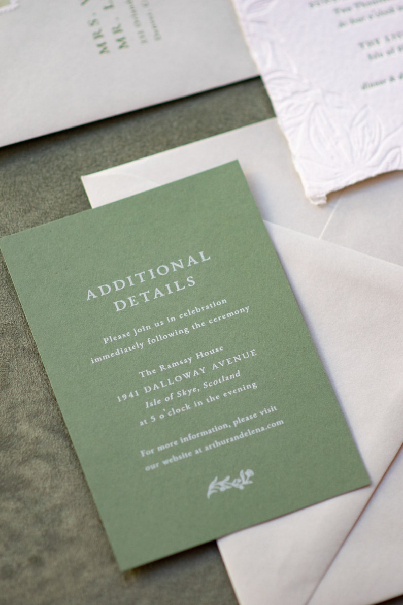 Letterpress Wedding Invitation, Elegant Handmade Paper Invitations, Formal Wildflowers Invite, The Virginia Suite, Semi-custom SAMPLE image 6