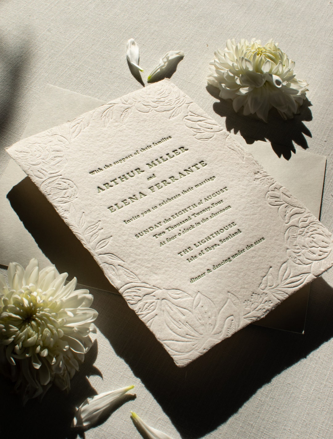 Wedding Invitation Letterpress, Elegant Handmade Paper Invitations