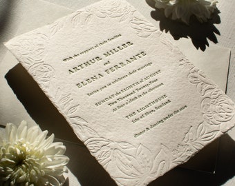 Wedding Invitation Letterpress, Elegant Handmade Paper Invitations, Formal Invite and Envelope, The Virginia Suite, Semi-Custom