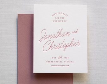Letterpress Save The Dates, Semi-custom Wedding Cards SAMPLE, Simple Chic Emboss Save-the-date Card