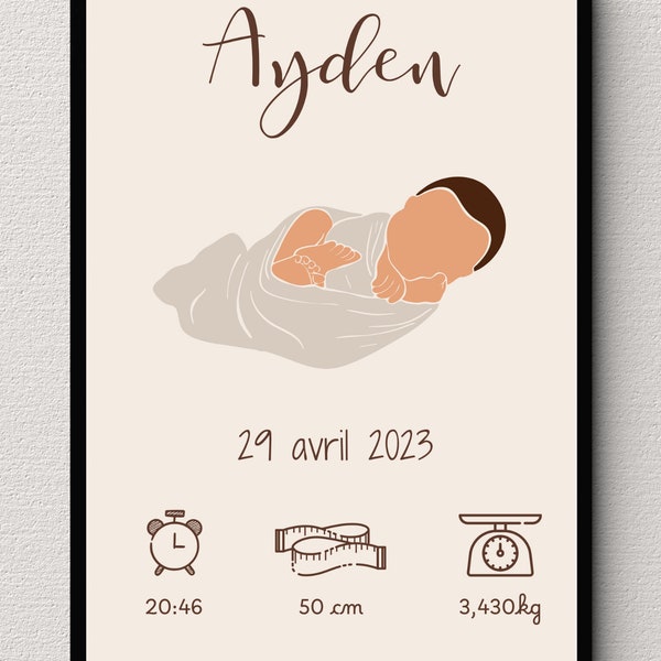 Customizable birth poster to download and print - Birth gift - Child boy room decoration