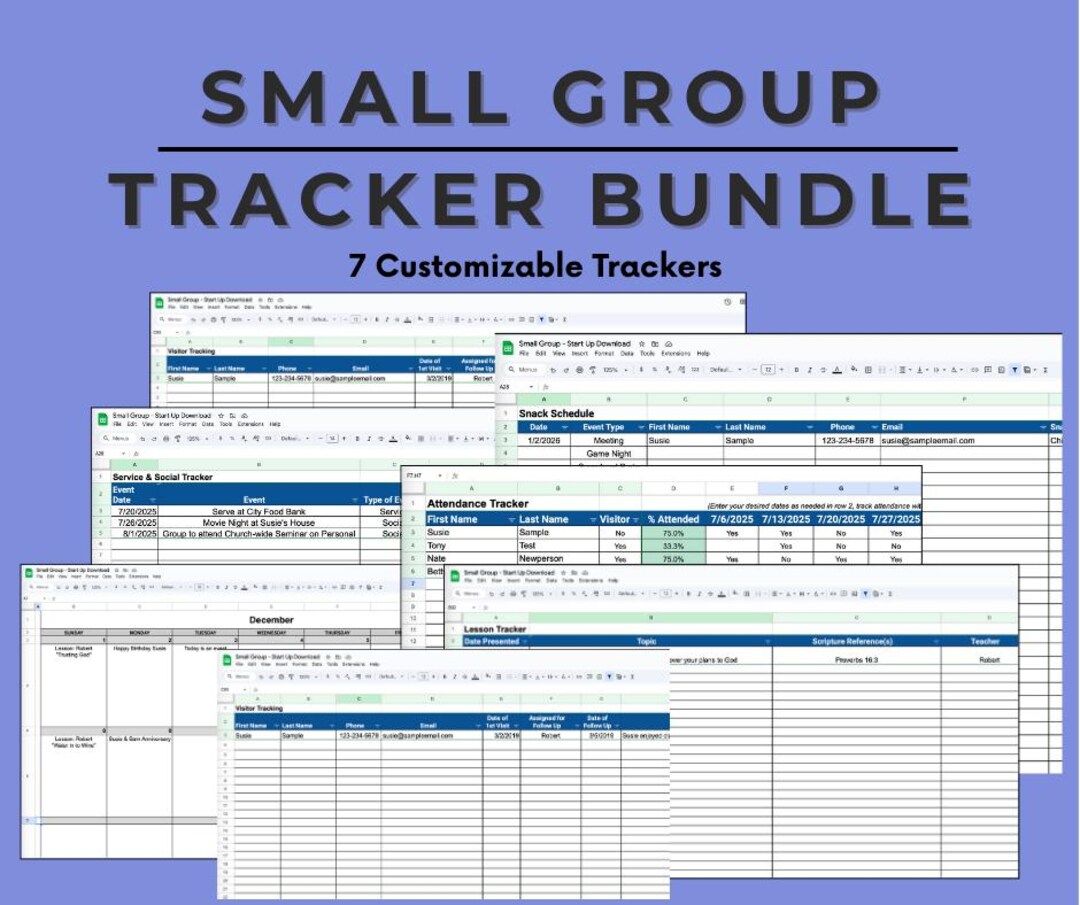 Small Group Tracker Bundle: Attendance, Contacts, Calendar (.xls File ...