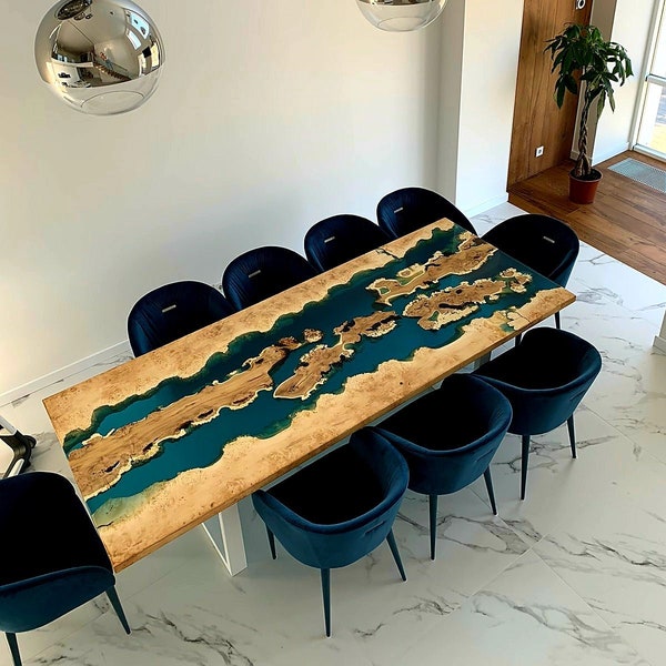 Exquisite Burl Acacia & Maple Epoxy Resin Dining Table, Artisan Crafted Unique Epoxy Table for Luxury Interiors, River Dinning Table