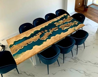 Exquisite Burl Acacia & Maple Epoxy Resin Dining Table, Artisan Crafted Unique Epoxy Table for Luxury Interiors, River Dinning Table