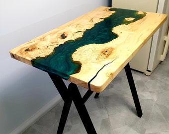 Handcrafted Epoxy Top Coffee Table: Enhance Your Living Space with Artistic Elegance, Table with Burl Maple and Epoxy Wood Resin Top