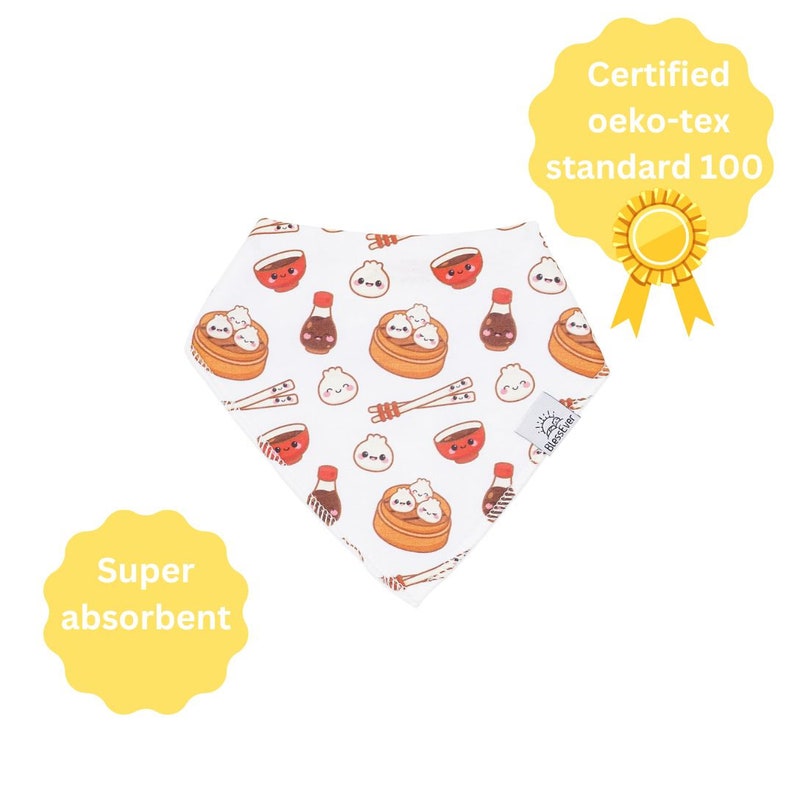 Baby Bandana Bib for Drooling & Teething 100% Cotton Soft and Breathable 3 Pack Bib Set Include Boba Tea, Dumpling, Hot Pot image 2