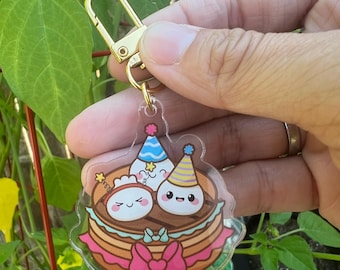 Birthday Dumpling Bao Dim Sum kawaii acrylic key chain, cute pin, dumpling bao lover gift, cute gift, foodie lover, Birthday gift