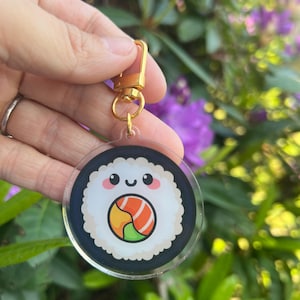 Sushi kawaii acrylic key chain, cute pin, sushi lover gift, cute gift, foodie lover, Asian food, friendship charm gift, kawaii accessories