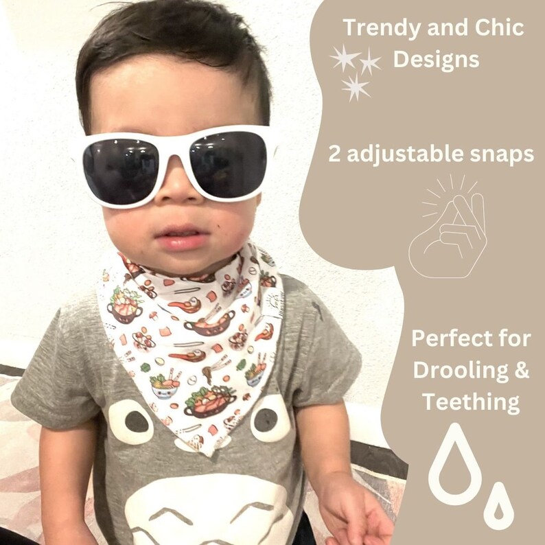 Baby Bandana Bib for Drooling & Teething 100% Cotton Soft and Breathable 3 Pack Bib Set Include Boba Tea, Dumpling, Hot Pot image 4