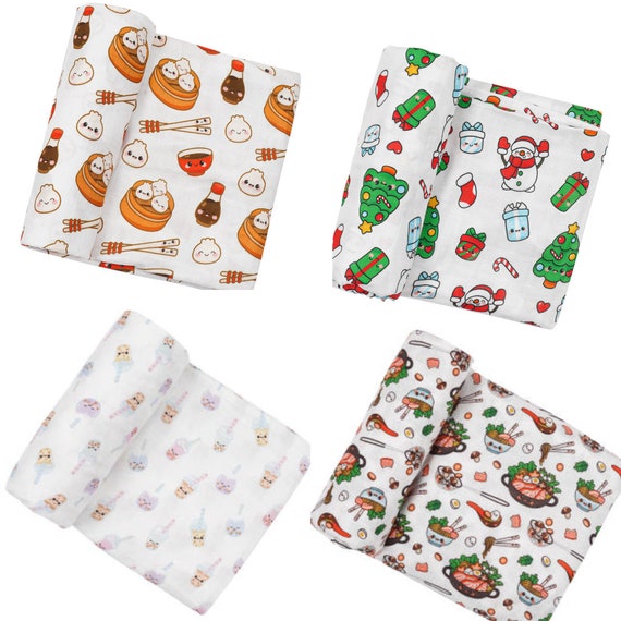 Baby Muslin Swaddle Blanket Buttery Soft Cotton Bamboo Dumpling Dim Sum Boba Tea Hot Pot Christmas Large 45 X 47 Inches Etsy Canada