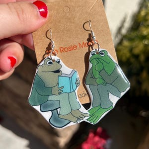 Frog toad classic book earrings shrink plastic