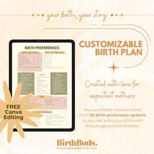 Editable Birth Plan Template | Printable Birthing Plan | Labor and Delivery Preferences | Hospital Preferred 1-Page Birth Plan