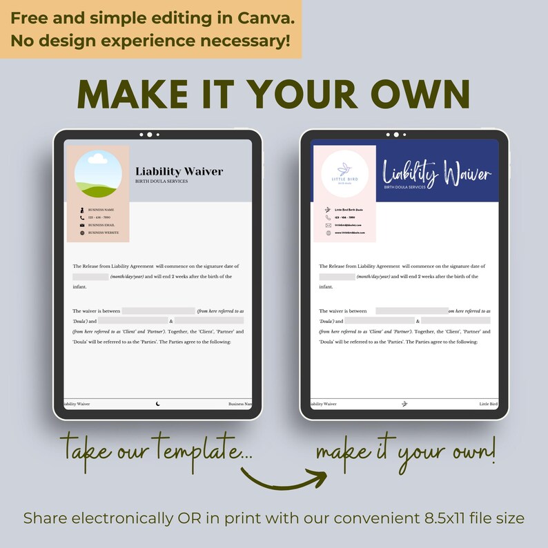Doula Liability Waiver Template | Liability Release Forms | Editable ...