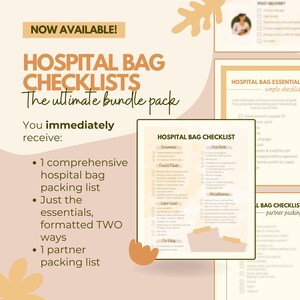 Hospital Bag Checklist | Labor and Delivery Checklist | Checklists for Mom, Partner, and Baby | Digital Download | Editable and Printable
