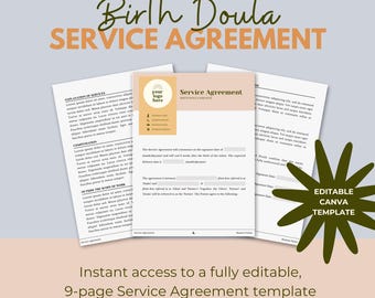 Birth Doula Contract Template | Editable Canva Service Agreement | Doula Business Forms | PDF Contract Template | Printable Client Forms