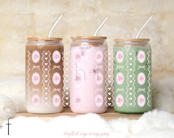 Pink Coquette Spring Cup Wrap - Digital PNG File with Girly Bows Design - Ideal for Sublimation or UV DTF Prints