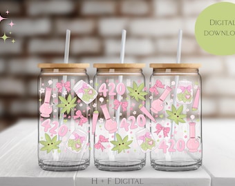 Coquette 420 Cup Wrap PNG - Hand Drawn Design, Sublimation & UV DTF Prints (Digital File)