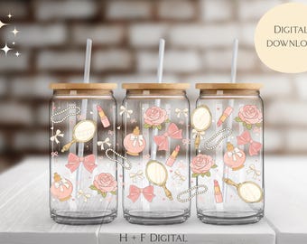 Vintage Coquette Cup Wrap – Girly Bows PNG File (Digital Download, 16oz Tumbler Design)