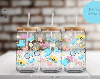 Spring Things Cup Wrap PNG - Hand Drawn Design, Sublimation & UV DTF Prints (Digital File)