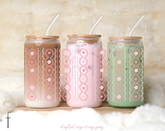Pink Lace Cup Wrap PNG – Valentine's Day Design, 16 oz (Digital File)
