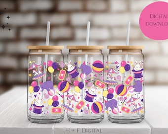 Digital Circus Cup Wrap - Digital PNG File with Hand Drawn Design - Ideal for Sublimation or UV DTF Prints