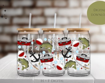 Digital Gone Fishing Cup Wrap - Digital PNG File with Hand Drawn Design - Ideal for Sublimation or UV DTF Prints