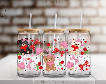 Digital Valentine Bears Cup Wrap - Digital PNG File with Hand Drawn Design - Ideal for Sublimation or UV DTF Prints