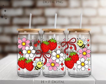 Digital Spring Bee Cup Wrap - Digital PNG File with Hand Drawn Design - Ideal for Sublimation or UV DTF Prints