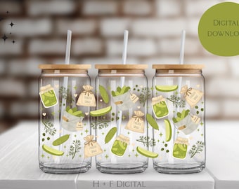Pickle Lover Cup Wrap PNG – Pickle Making Design, 16oz (Digital Download)