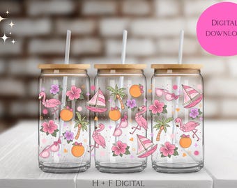 Coquette Flamingo Cup Wrap PNG - Hand Drawn Design, Sublimation & UV DTF Prints (Digital File)