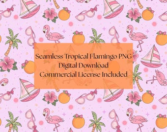 Tropical Flamingo Seamless Pattern | Colorful Citrus PNG (Digital Download)