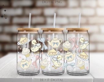 Tea Party Ducklings Cup Wrap PNG – Teacup and Desserts Design (Digital Download)