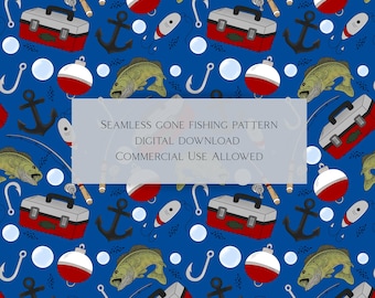 Gone Fishing Seamless Pattern | Spring Fishing PNG (Digital Download)