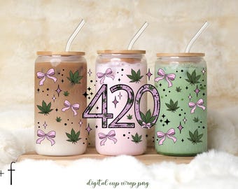420 Coquette Cannabis Digital 16 oz Cup Wrap PNG Design - Instant Download, DIY Cannabis Lover Tumbler Wrap, Sublimation Design