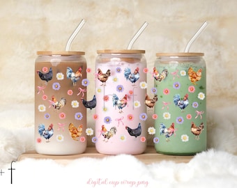 Daisy Chickens Digital 16 oz Cup Wrap PNG Design - Instant Download, DIY Chicken Lover Tumbler Wrap, Sublimation Design
