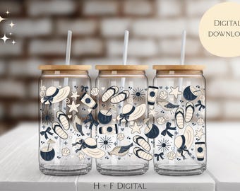 Digital Beach Life Cup Wrap - Digital PNG File with Hand Drawn Design - Ideal for Sublimation or UV DTF Prints