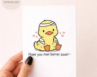 Hope You Feel Better Soon Duckling | Get Well Greeting Card Printable PNG | Digital Download