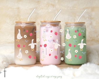 Cottagecore Ducks and Strawberries Cup Wrap – 16 oz Tumbler PNG (Digital Download)