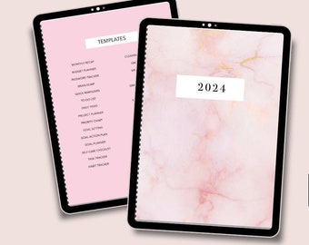 2024 Vertical Digital Planner - Hyperlinked - Pink Theme